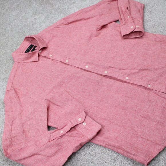 Banana Republic Shirt Adult Large Red Untucked Fit Linen/Cotton Blend L/S Button - Picture 6 of 13